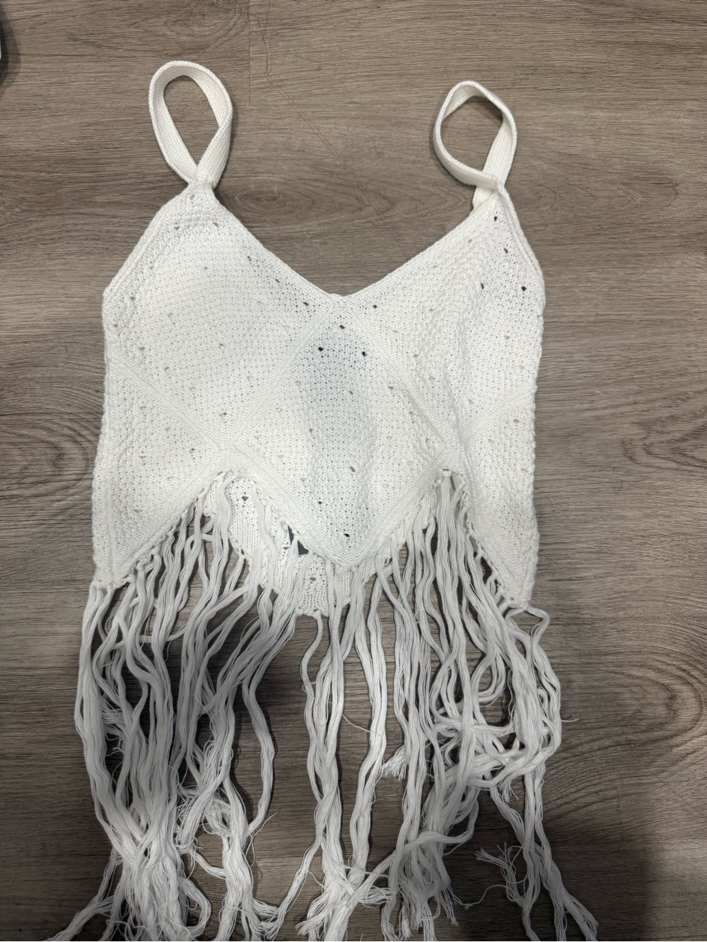 Arden B White Crochet Fringe Tank Y2K